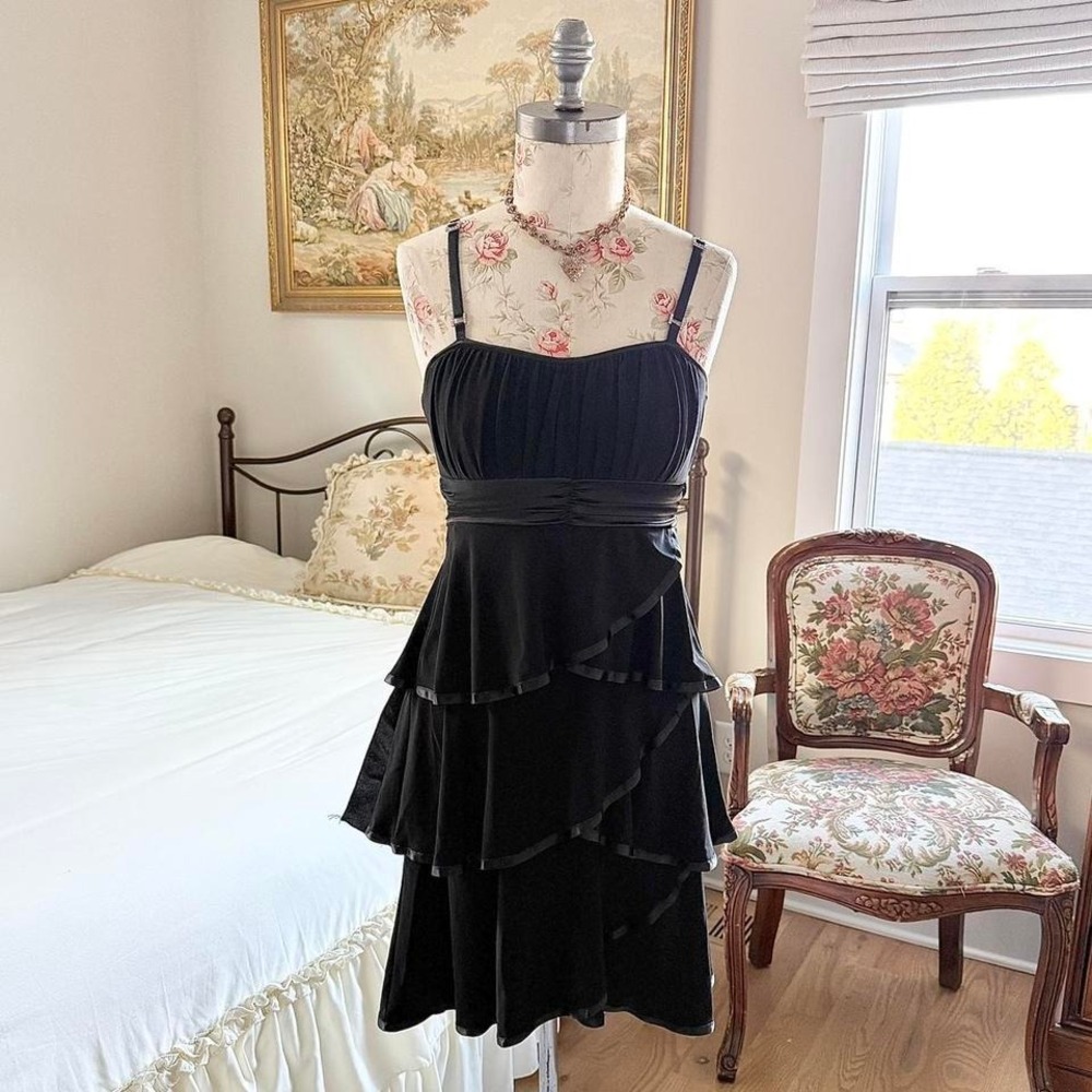Y2K black tiered ruffle mini dress Deb size‎ medium